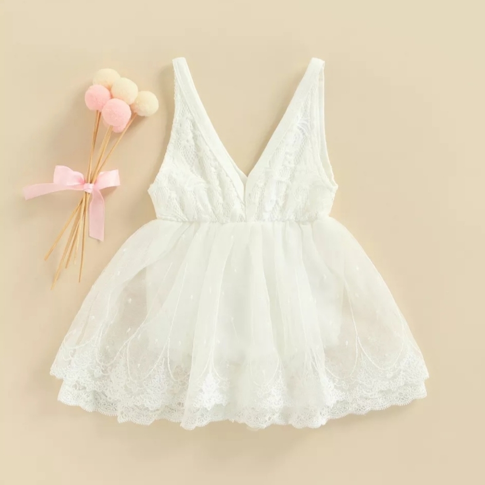 First Birthday / Cake Smash Baby Girl Off White Romper Dress